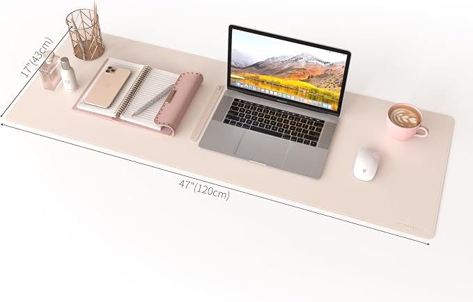 RENMTURE Dual-Sided Mouse Pad, Natural Cork & PU Leather Large Desk Pad for Office and Home Work, Desk Protector Non-Slip, Waterproof, Easy Clean (Apricot,47"x17")