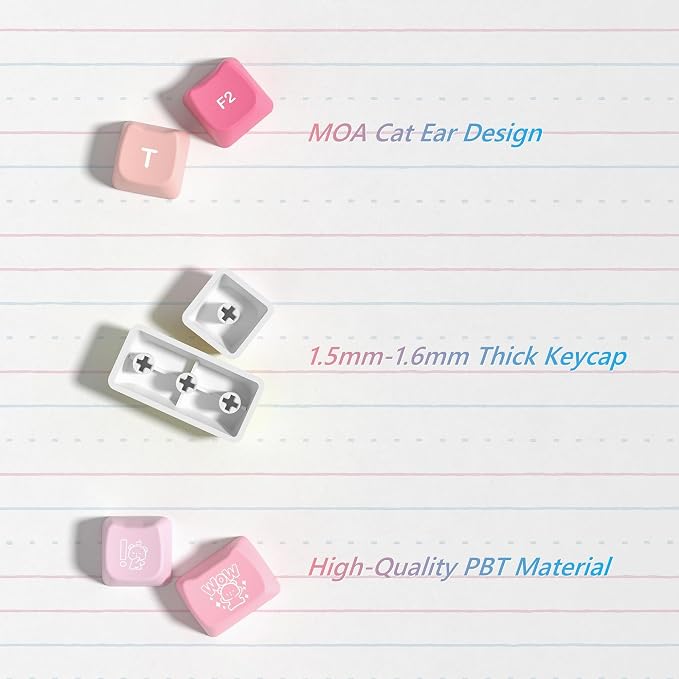 Womier Cute Keycaps, Cat PBT Keyboard Keycaps, MOA Profile Dye-Sublimation Rainbow Candy Key Caps for 60 65 75 100 Percent Cherry MX, Kailh, Outemu, Gateron Mechanical Keyboard(Colour)