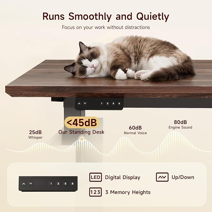 55" Electric Standing Desk with File Cabinet, Computer Desk Walnut&White | Height Adjustable Desk with 3 Drawers, Farmhouse Sit-stand Desks w/ Power Outlets, Home Office Stand up Desk for Work, Study