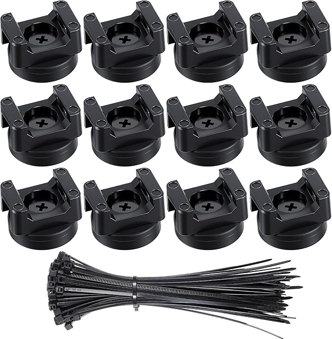 112 Pieces Magnetic Cable Zip Tie Mounts, 12 Pcs Magnets with 100 Pcs Cable Zip Ties, Multipurpose Magnetic Cables Holder for Cables Management, Wire Management Bases