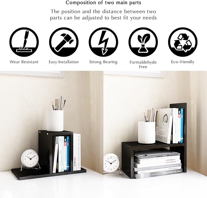Jerry & Maggie Adjustable Rotatable Wood Desktop Display Shelf Black | Wooden Desk Organizer, Cute Dorm & Cubicle Decor. Stores Makeup & Mini Plants, Space-Saving Storage for Small College Rooms