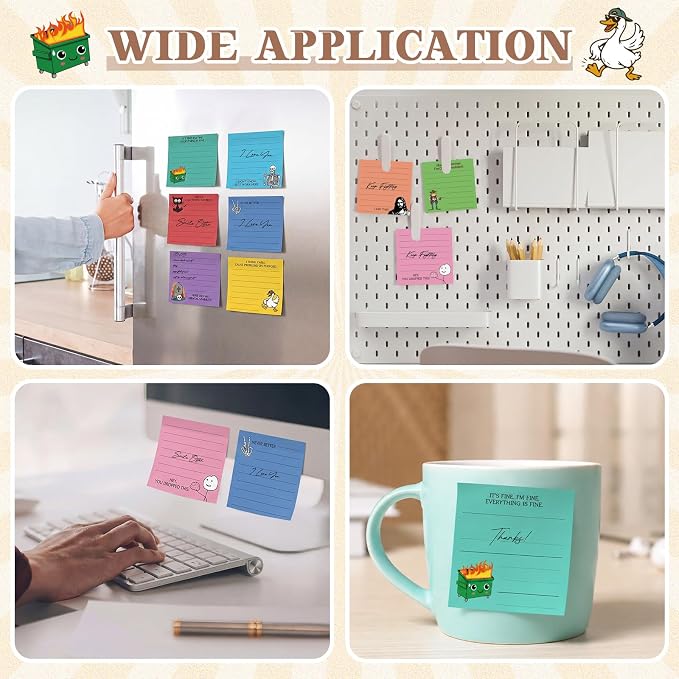 9 Pads Funny Sticky Notes 3x3 Inch Cute Self Stick Notepads Notes Adhesive Memo Pad Office Decor Gifts for Students School Teacher Meeting Office Supplies