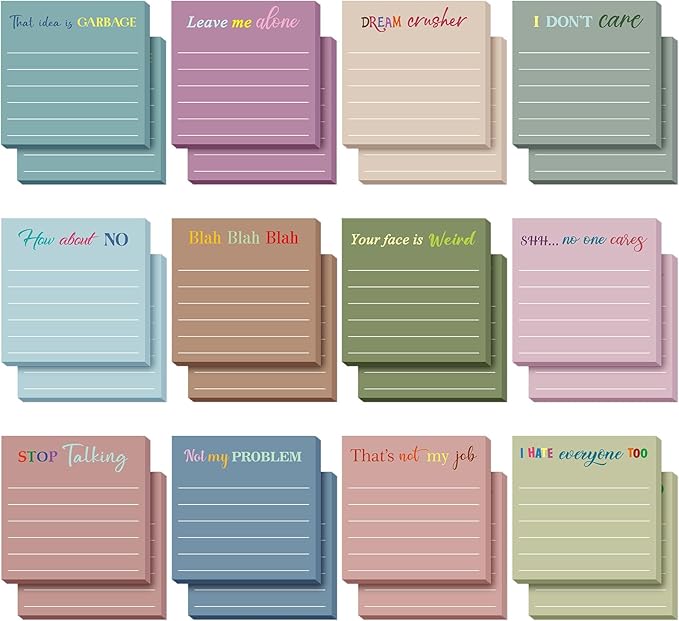 Yinder 24 Pcs Inspirational Sticky Notes Thank You Gift Motivational Sticky Note Pad Employee Appreciation Gift Bulk for Staff Coworker Teacher Nurse Office Groups 3 x 3'' (Funny,Morandi Color)