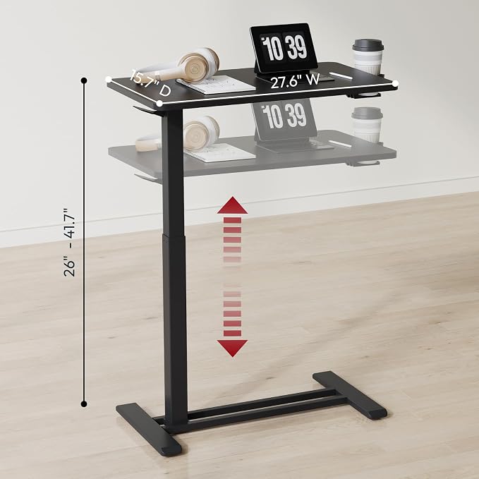 SANODESK 28''Mobile Standing Desk with Hidden Wheels,Pneumatic Laptop Desk | Computer Cart Movable Height Adjustable Table Small Sit Stand Desk for Home Office Hospital Use,27.6" W x 15.7" D, Black