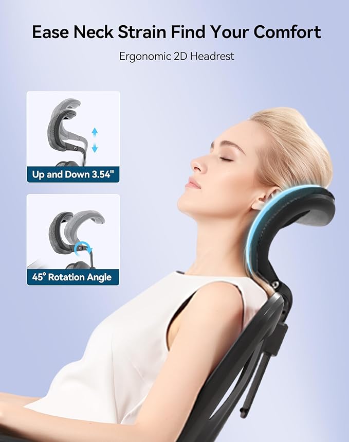 SIHOO M57 Ergonomic Mesh Office Chair, High Back Home Desk Chair with 3D Armrests, Lumbar Support and Adjustable Headrest, Comfortable Computer Chair, Big & Tall Office Chair Hold 330 LBS-Grey