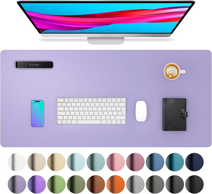 Aothia Faux Leather Desk Mat (Light Purple, 31.5" x 15.7") | Creates A Clean, Organized Workspace With One Surface For Your Keyboard, Laptop And Mouse