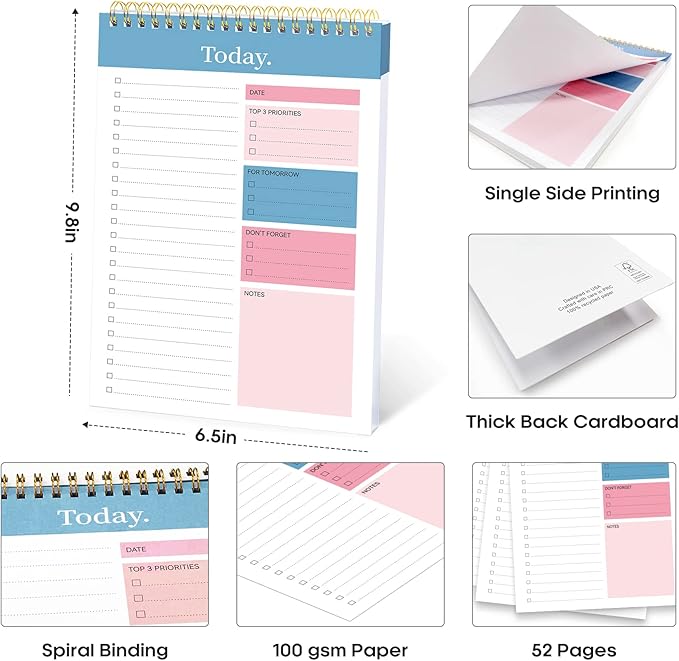 Taja To Do List Notepad - To Do List Notebook for Work with 52 Sheets, 9.8" x 6.5", Undated Daily Planner Perfect for Daily Tasks and Goal Setting, Notepad Suitable for Office, Home & School - Early Dawn
