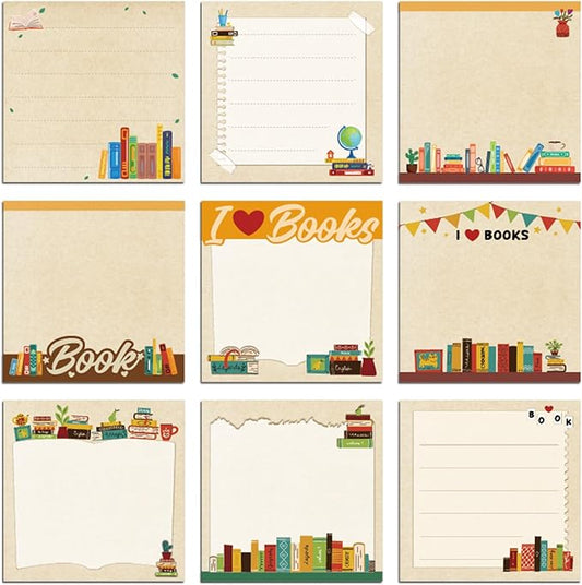 Book Club Gift Sticky Note - 9 PCS Aesthetic Post it Notes to Do List Memo Pads School Supplies Book Club Decorations Birthday Festival Gift for Reader Bookish Librarian Teacher Book Lover