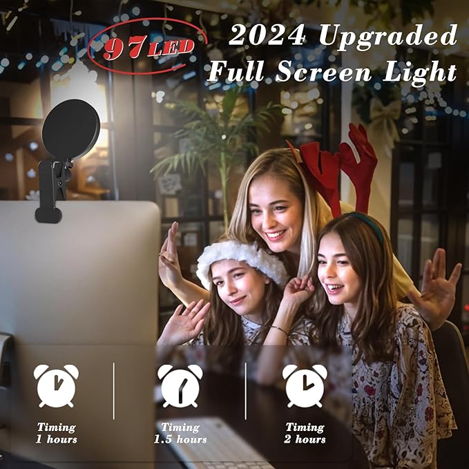 Light for Video Recording, 3 Color & 5 Brightness Video Light Clip on Desktop Monitor, Timer Setting with USB Plug Webcam Light for Meeting, Video Calls, Remote Working, Live Streaming - 4.7''