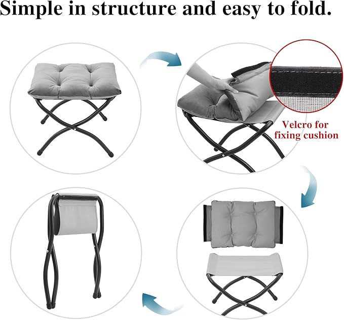 15"(H) Folding Ottoman, Set of 2, Foldable Footrest Stool, Small Foot Stool for Couch, Collapsible Foot Rest Ottoman for Sofa, Accent Padded Ottomans for Living Room, Bedroom, White