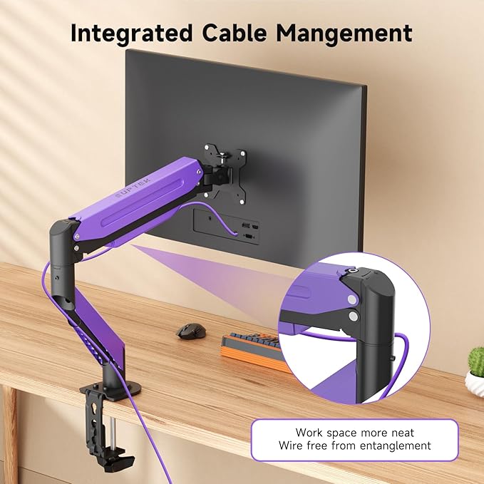 Suptek Monitor Mount Gas Spring Monitor Arm Desk Mount Fully Adjustable Fits 17-35 inch Monitors Weight Capacity up to 24.25 lbs