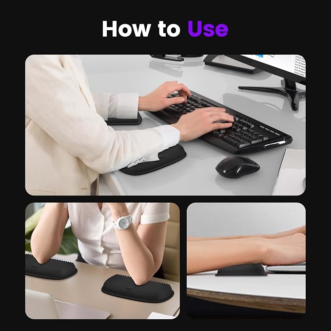 MEKASS Elbow Pad for Desk, Thicken & Large Memory Foam Elbow Rest Padding with Non-Slip, Ergonomic Desk Edge Cushion, Armrest Pad Wrist Rest Comfort Support for Office Home (2 Pcs Black)