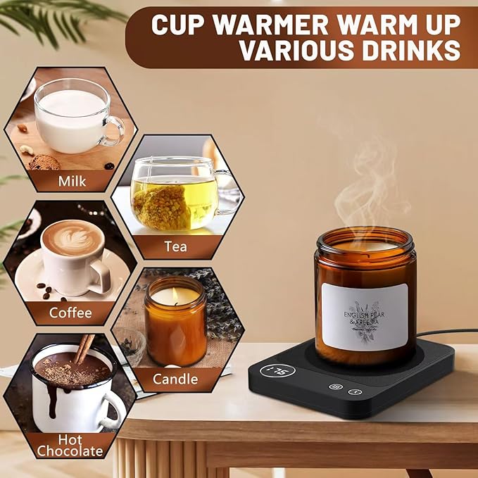 Mug Warmer, 3-Temperature Coffee Mug Warmer, Coffee Warmer with 2-12H Auto Shut Off, Electric Smart Mug Warmer for Desk Digital Display, Portable Coffee Cup Warmer for Milk Tea Hot Chocolate(No Cup)