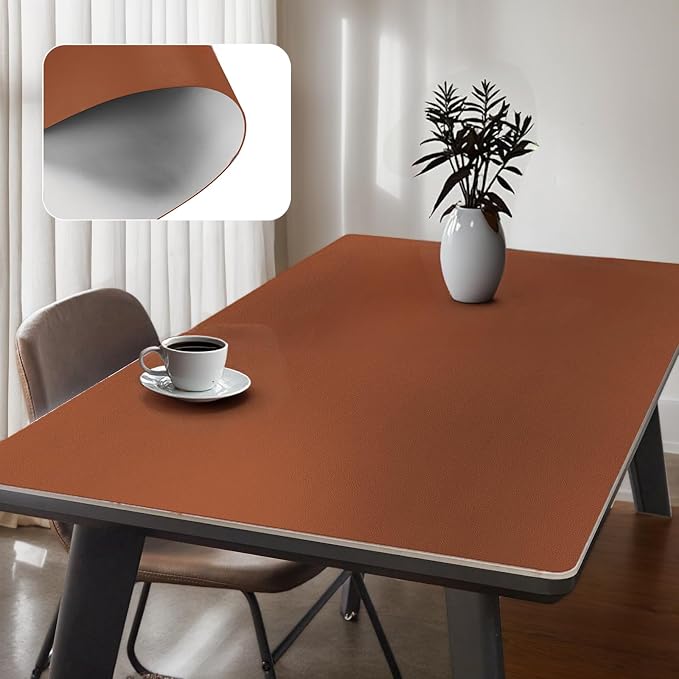 Leather Table Cover,1.8mm Thick,24x48 Inch,Table Protectors for Rectangle,Waterproof Desk Pad, Scratch - Resistant Craft Mat for Dining Table, Office Desk and Art Station (Brown + Gray)