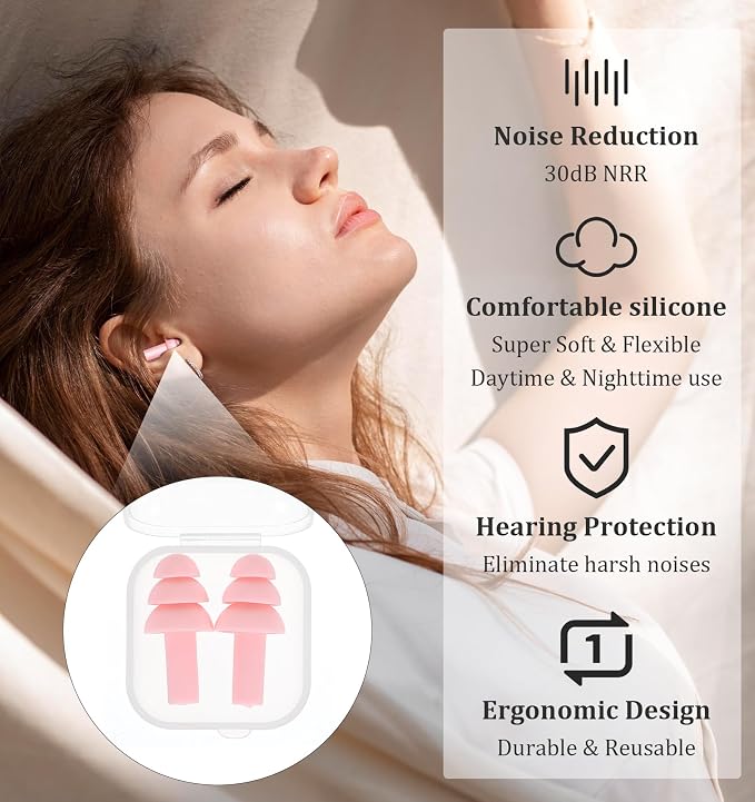 6 Pair Reusable Ear Plugs for Sleeping, Rubber Ears Plug for Big & Small Ear Canals Soft Noise Cancelling Earplugs for Travel Sleeping, Comfortable Fit, Multi-Color Generally Suitable for Most People