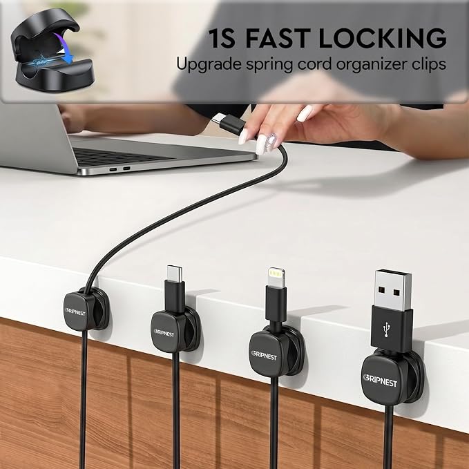 Cable Clips 8 Pack Rotatable Cord Organizer with Adhesive | 360° Rotatable, Clean Cable Management for Desk, Car & Nightstand