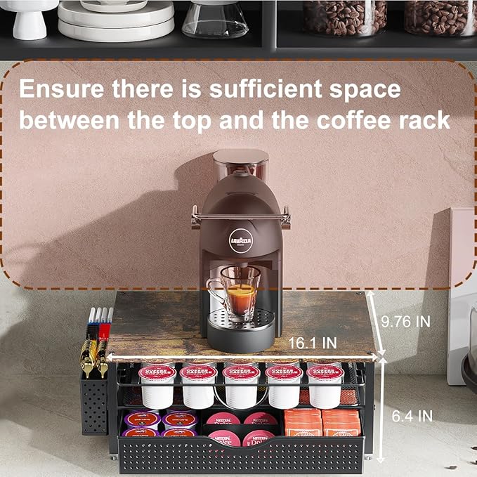 K Cup Holder, Coffee Pod Holder with 2 Tier Sliding Storage Drawer and 1 Hanging Basket for 51 Large or 73 Small Capsule,K Cup Coffee Station Organizer Accessories for Counter,Home,Office,Kitchen