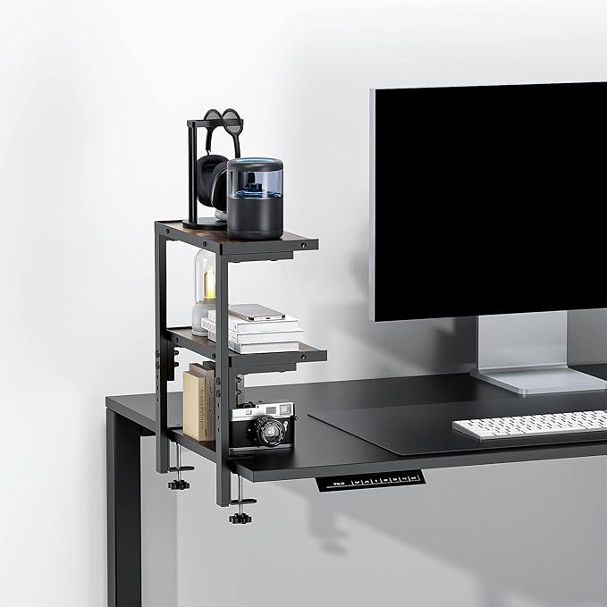 Spacrea clamp on Desk Shelf, 2 Tier Office Desk Shelves Organizer, Wood Desktop Supplies Storage Rack, Desk Organizers and Accessories (Wood)