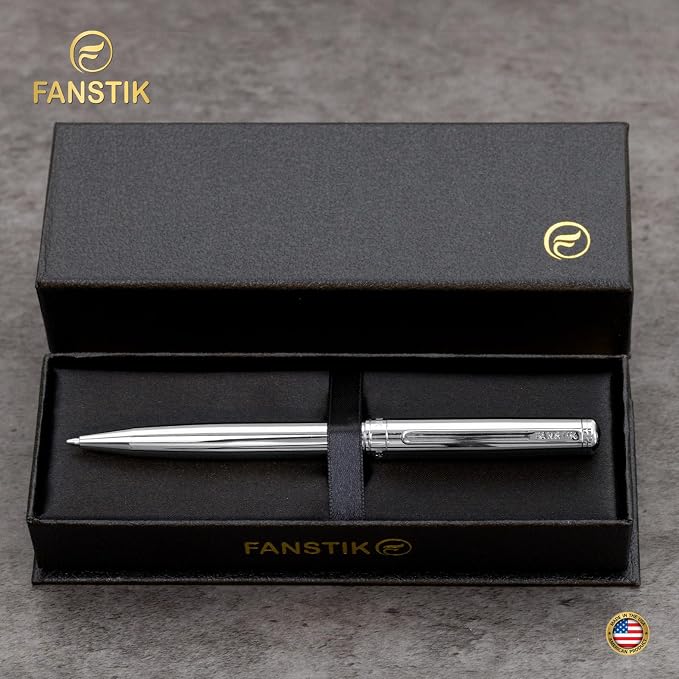 FANSTIK Silver Luxury ballpoint Pen, fancy gift set for women, Chrome Finish, Professional executive pen gift set for men (Lux BallPoint Silver)