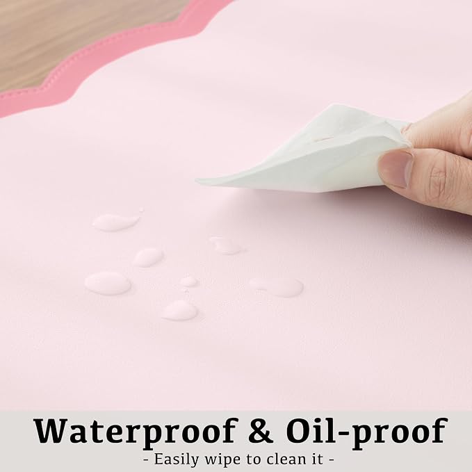 Scalloped Desk Mat, 31.5" x 15.7" Large Cute Aesthetic Desk Accessories, PU Leather Computer Laptop Desk Mouse Keyboard Pad, Desk Writing Mat for Vanity/Work/Home Decor (Pink, 31.5" x 15.7")