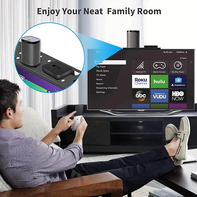 17.7in TV/PC Top Shelf Mount for Routers, Cable Boxes and Remote | Adjustable Monitor Top Shelf Wide Platform Screen Storage Bracket, TV Mounted Shelf for Games Consoles - 17.7 x 3.9 inches
