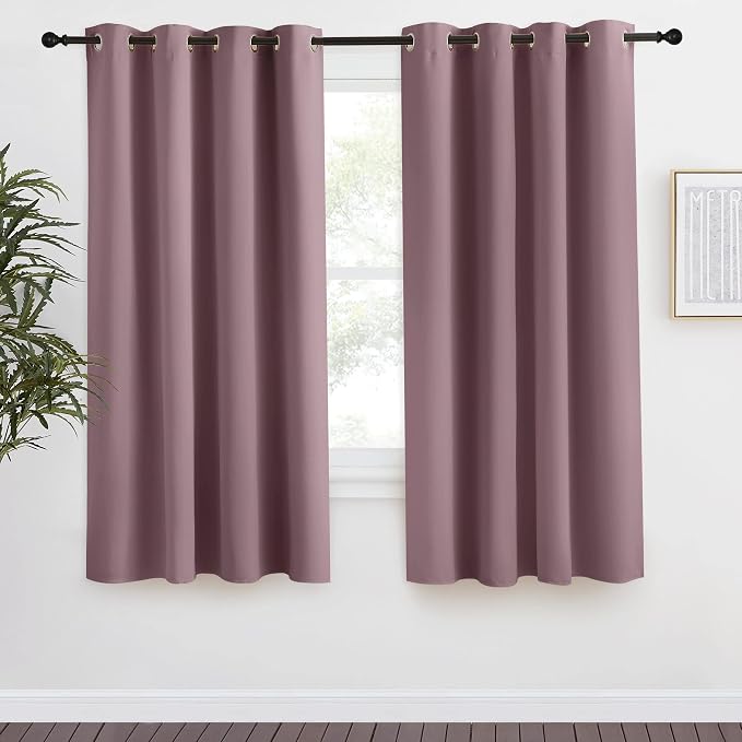 NICETOWN Kitchen Blackout Window Curtain Panel, Dry Rose, 1 Panel, 55 by 68 inches Long, Home Fashion Thermal Insulated Solid Grommet Room Darkening Drape for Apartment