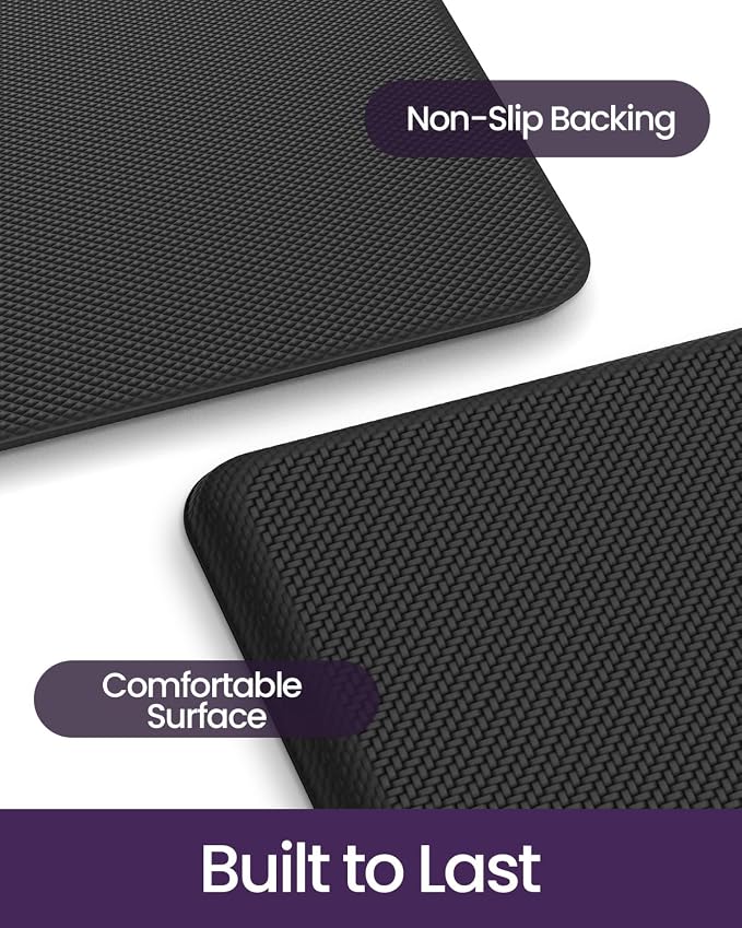 DEXI Kitchen Mat Cushioned Anti Fatigue, Extra Thick Comfort Standing Floor Mats Waterproof, Memory Foam Antifatigue Runner Rug for Desk Office, Sink, Laundry, 48x20, Black