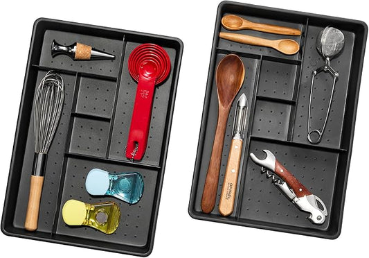madesmart 2-Piece 12-Compartment Drawer Organizer, Non-Slip Design for Cutlery, Kitchen Tools & Home Organization, Carbon