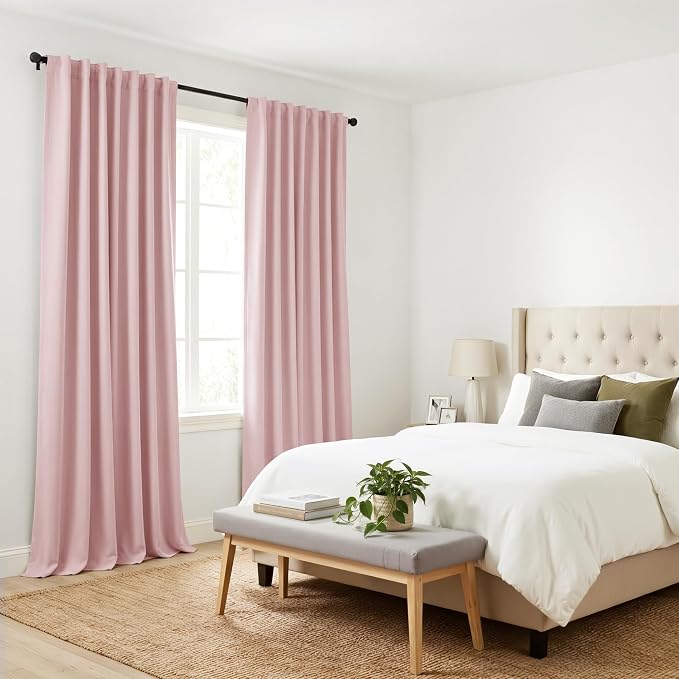PONY DANCE Blush Pink Blackout Curtains for Girls Bedroom Living Room 90 Inches Long 2 Panels, Nursery Thermal Insulated Room Darkening Drapes Solid Back Tab Window Treatments, W 42 x L 84 inch