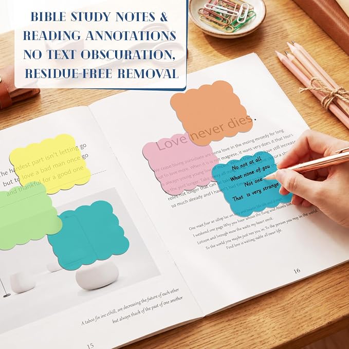 Eaasty 400 Sheets Transparent Sticky Notes 2.8x2.8 Clear Scalloped Sticky Notes 8 Pads Cute Wavy Translucent Pads Waterproof See Through Note for Bible Study Annotation School Office(Bright Colors)