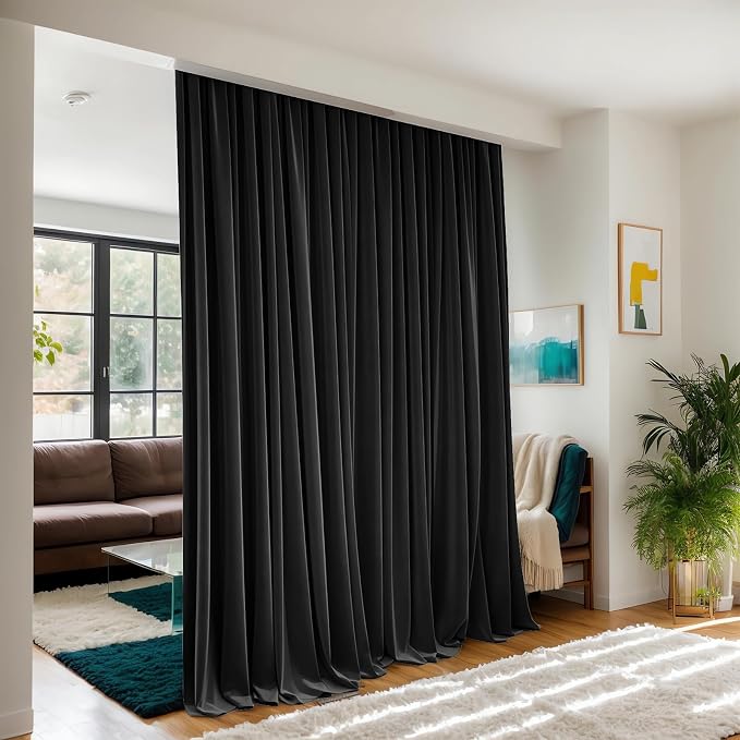 Floor to Ceiling Curtains for Wall Ceiling Mount Track, Blackout Privacy Room Divider for Ceiling Track System or Rod with Hooks, Room Separator Extra Wide, 180W x 108L, 1 Panel