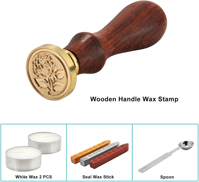 The Rose Wax Seal Stamp Set, Yoption Classic Vintage Seal Wax Stamp Set, Retro Seal Stamps Maker Gift Box Set (The Rose #3)