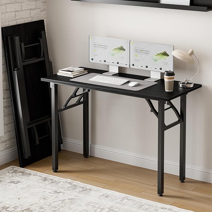 Frylr Small Folding Computer Desk – Portable 43.3 Inch Foldable Laptop Table, Collapsible and Compact for Easy Storage and Fast Setup, Lightweight for Small Spaces, Craft and Study Use, Dark Oak