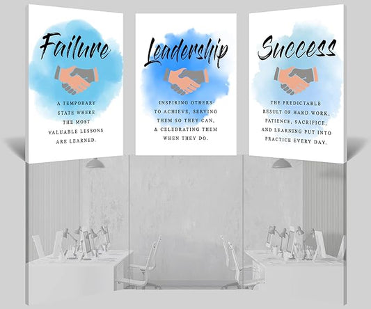 Inspirational Wall Art, Office Pictures for Wall Decor, Motivational Quotes Canvas Wall Art for Men, Failure - Leadership - Success Entrepreneur Quotes Framed Artwork for Workplace Decor 12”x18”x3Pcs