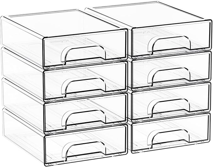 2.2'' Tall Acrylic Clear Stackable Storage Drawer Organizer,8 Pack Desk Organization and Storage,Plastic Office Supply Organizer,Drawer Storage Organizer for Makeup,Accessory,Pen,Art Crafts