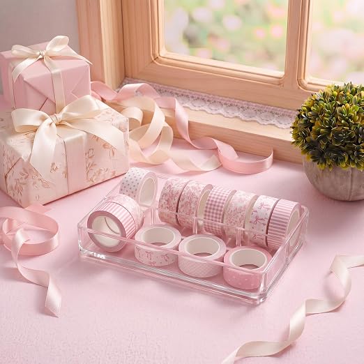 Gueevin 24 Rolls Watercolor Floral Washi Tape Set 15 mm Seasonal Flower Decorative Washi Tape for Craft Arts DIY Scrapbook Journaling Supplies Gift Wrapping(Coquette)