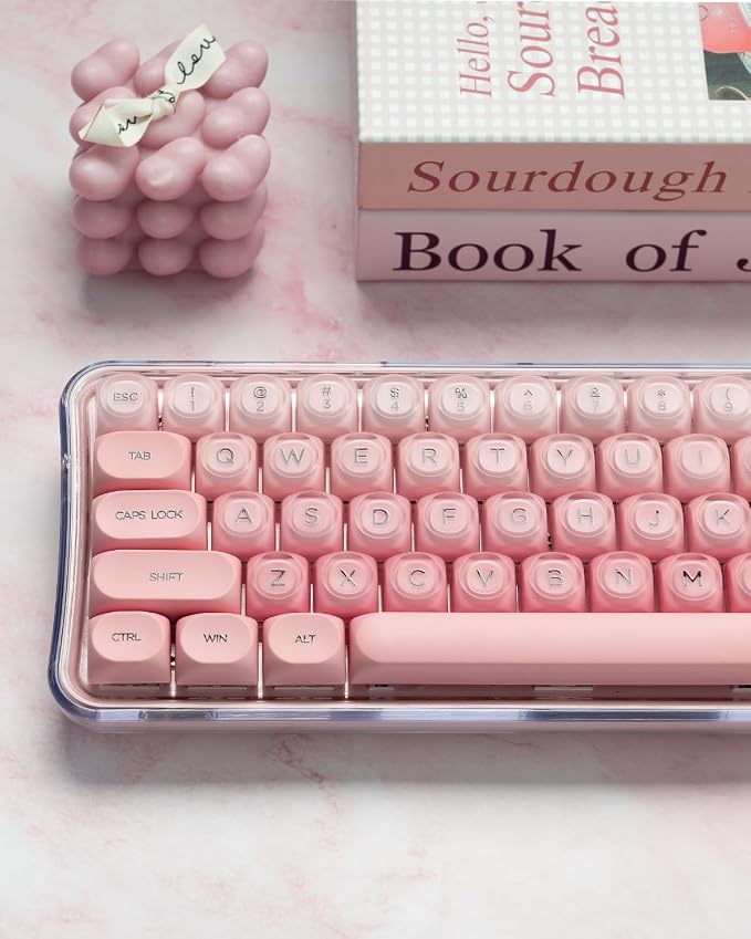 132 Keys PBT Keycaps, Jelly Keycaps Cute Creamy Key caps MOA Profile, MX-Compatible for 61/68/84/87/98/100/104-Key Mechanical Keyboard(Not Included), Pink