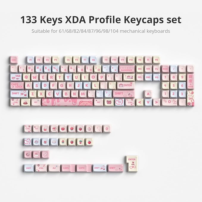 Guffercty kred Strawberry Pink XDA Keycaps Set - Cute PBT Dye-Sublimation for 60%-100% Mechanical Keyboards, Beginner Friendly (Strawberries Pink)