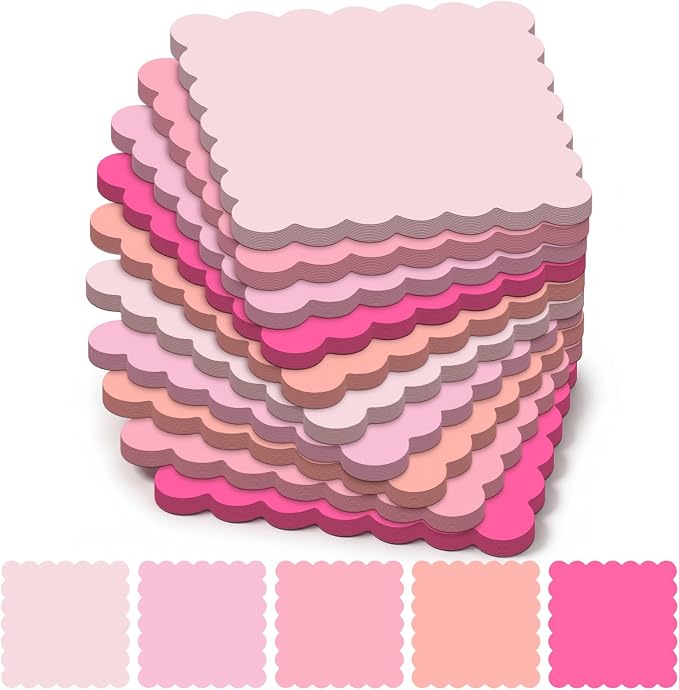 Epakh 10 Pack Scalloped Sticky Notes Bulk 3"x3" Cute Aesthetic Memo Pads 5 Gradient Colors Wavy Self Notepads for Office Study and Daily Life Organization, 300 Sheets(Pink)