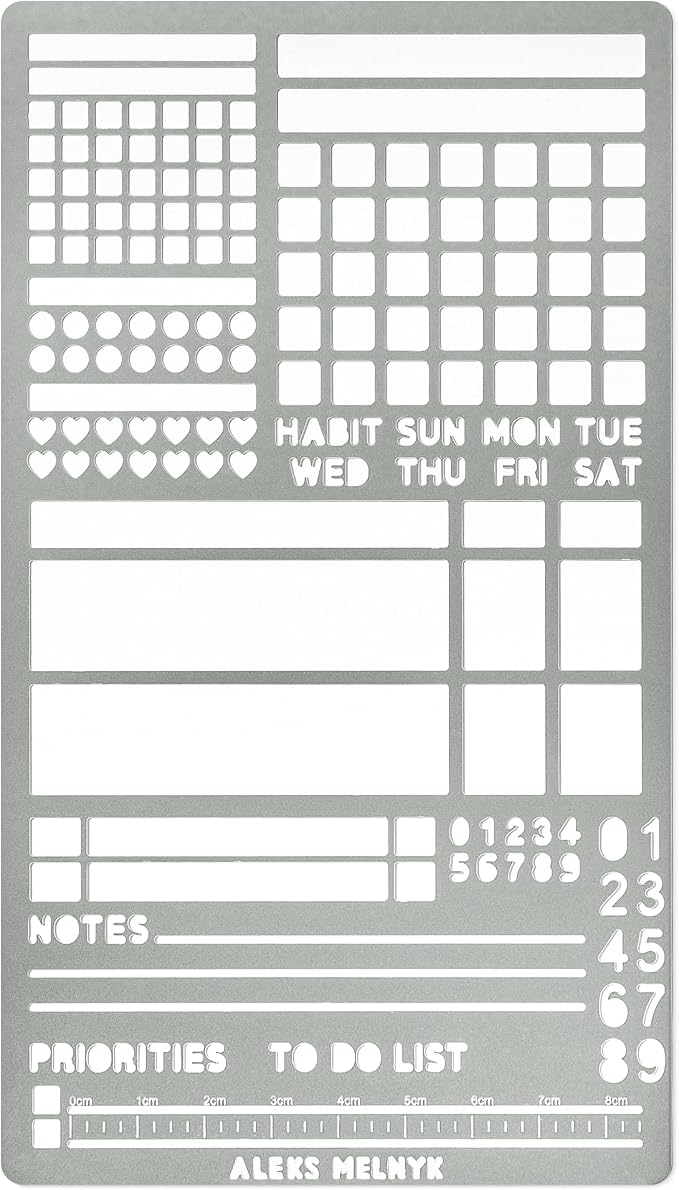 Aleks Melnyk No.486 Metal Stencils for Bullet Journaling, Bookmark, Planning, Lines, Planner, Habit Tracker, Dot Journals Stencil for Diary, Templates, Tiny Letters, Small Number