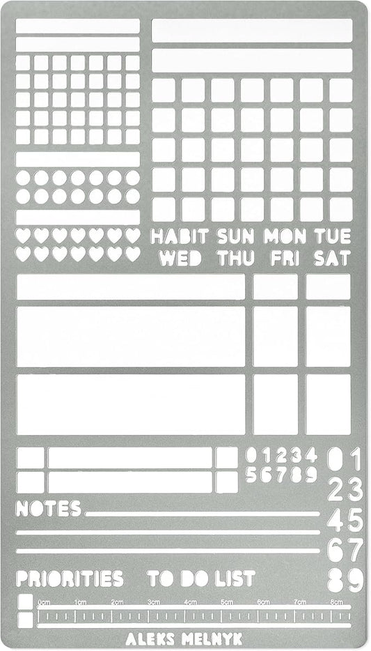 Aleks Melnyk No.423 Metal Stencil for Bullet Journaling, Bookmark, Planning, Banners, Lines, Lists, Planner Stamps, Habit Tracker, Dot Journal Stencil for Diary, Template, Scrapbook