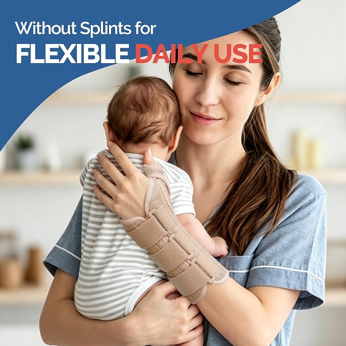 FEATOL Carpal Tunnel Wrist Brace Night Support, Thumb Spica Splint Left Hand for De Quervains Tenosynovitis, Tendonitis, Thumb Brace for Women Men, Beige, Large/XLarge