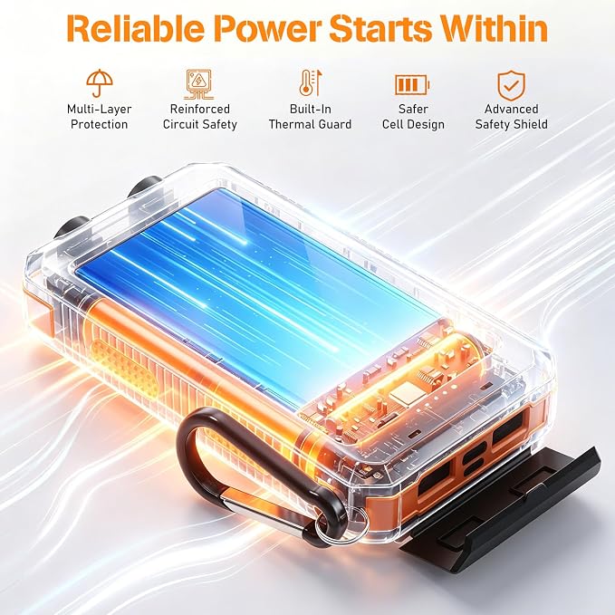 Solar Power Bank 38800mAh Portable Charger for Phone with USB-C, Outdoor Waterproof Battery Pack, 3 Outputs, Emergency LED Flashlight, Reliable Backup Power for Camping Hiking Travel and Power Outages