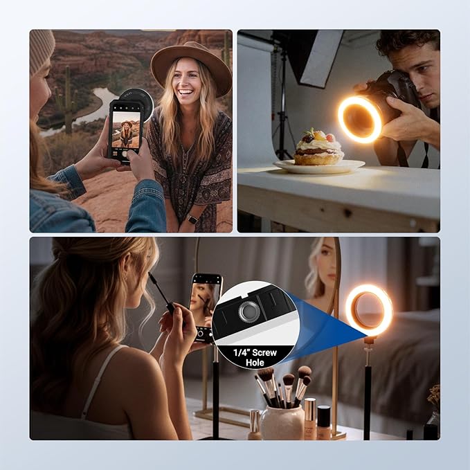 NEEWER Basics 67mm Threaded Ring Light for 67mm Phone Mounts/Cases/Lens, Rechargeable Bi Color LED Selfie Photo Fill Lighting CRI95+for TikTok Video Recording Vlog Streaming Macro Photography, M22