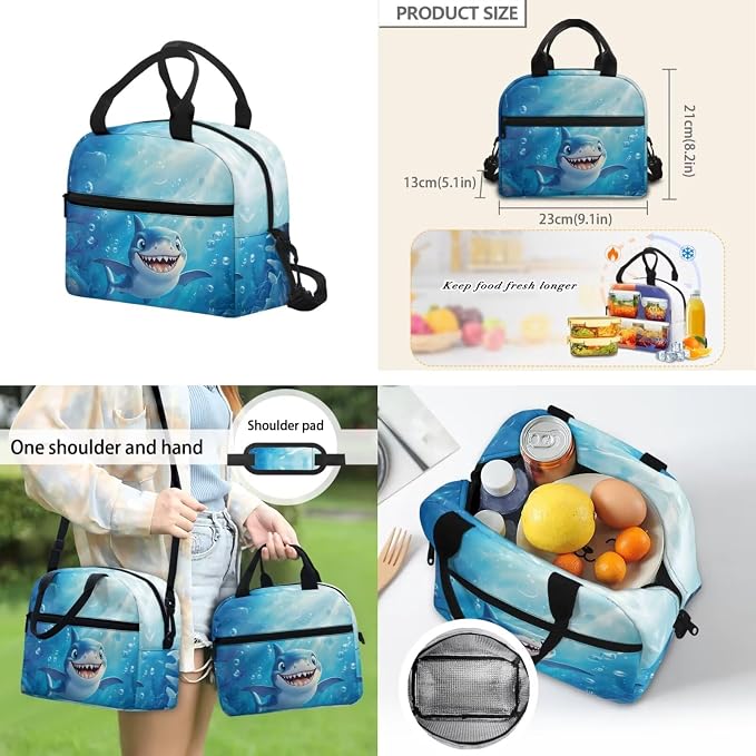 ZFRXIGN Cute Shark Backpack for Boys 4-6 6-8 Bookbag with Cute Pendant 17inch Kindergarten School Girls Bag and Insulated Lunch Box Portable Pencil Case Ocean