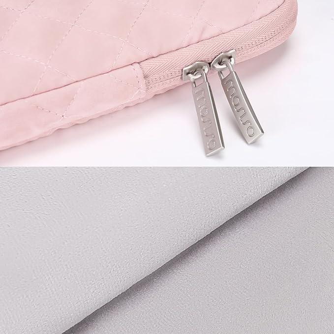 MOSISO Laptop Case 16 inch, 15-15.6 inch Laptop Sleeve Compatible with MacBook Pro 16, HP Dell Acer ASUS Lenovo Notebook, Square Quilted Vertical Computer Bag with Pocket&Small Case, Chalk Pink