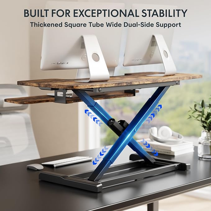 FLEXISPOT 40" Electric Standing Desk Converter, Motorized Sit to Stand Desk Riser, Height Adjustable Desktop Dual Monitor Workstation with Large Keyboard Tray, Rustic Color