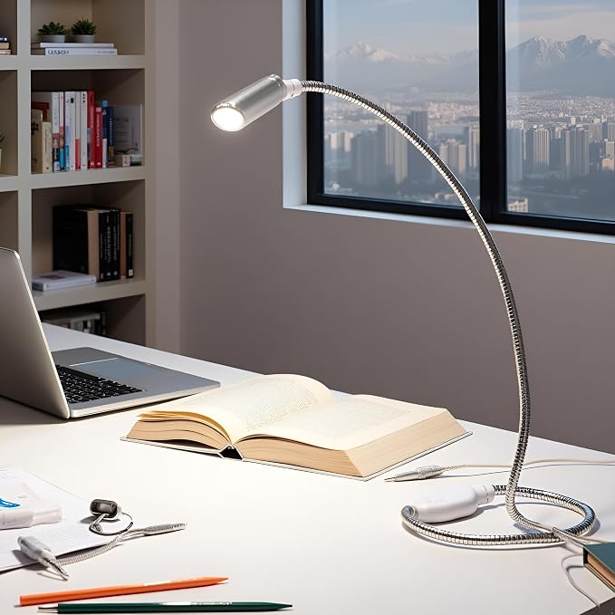 Silver USB Flexible Light Gooseneck Led Glowing Lamp Laptop Computers Studying for Office Working Writing Reading Accessories Desk Lamps Office Adjustable Led, Lamps and Shades, Table Light