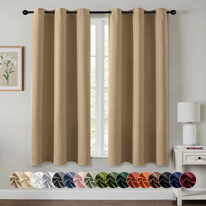 MIULEE Blackout Curtains for Bedroom Living Room 2 Panels, Thermal Insulated Room Darkening Drapes Grommet Noise Reducing Light Blocking Window Treatments 63 Inches Long 40x63 Inch Taupe Brown