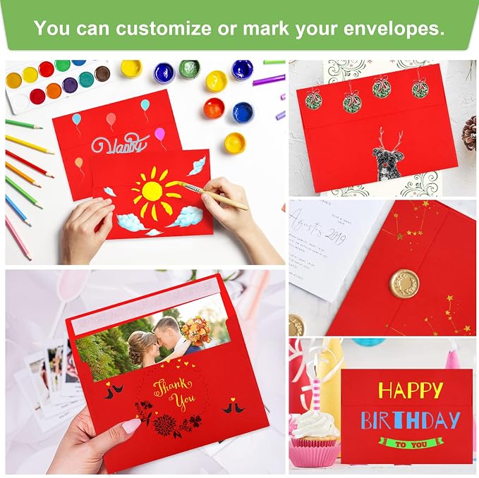 50 Packs 5x7 Envelopes, A7 5x7 Envelopes for Invitations, Printable Invitation Envelopes Self Seal for Weddings, Invitations, Photos, Greeting Cards, Mailing (Red)